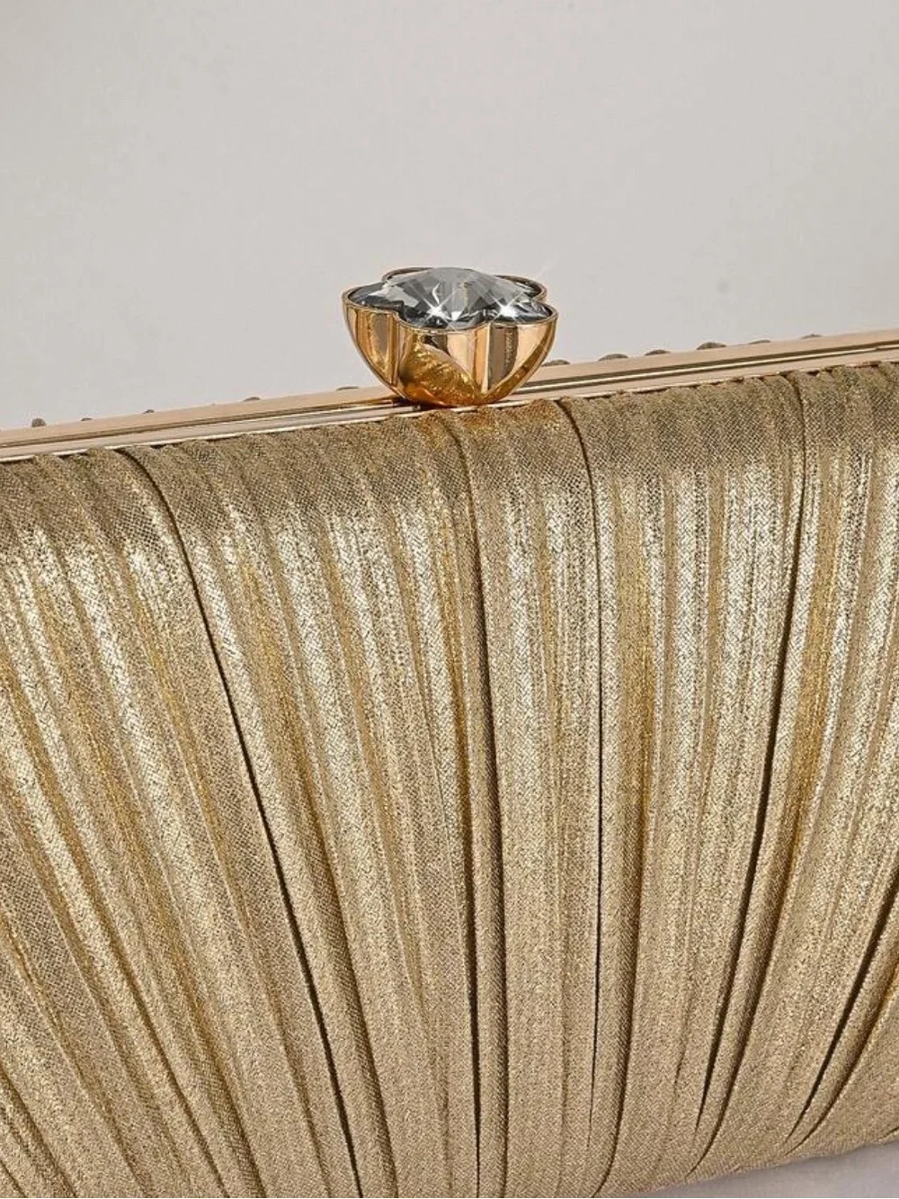 Gold Pleated Evening Clutch - Elegant Women's Bag